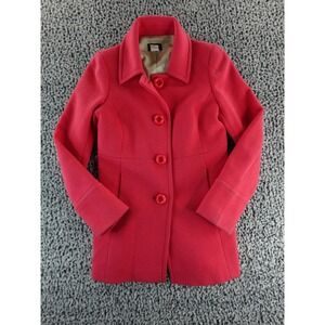 J. Crew Size 2 Pea Coat Heavy Wool Blend Pique Felicia 4 Button Coral Pink Women